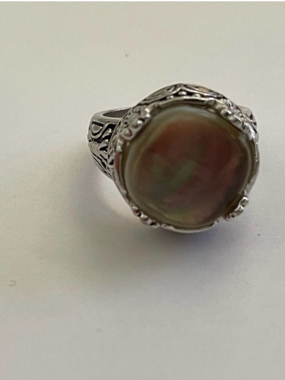 Brighton Silver Ring with Iridescent Pink-Green Mother-of-Pearl